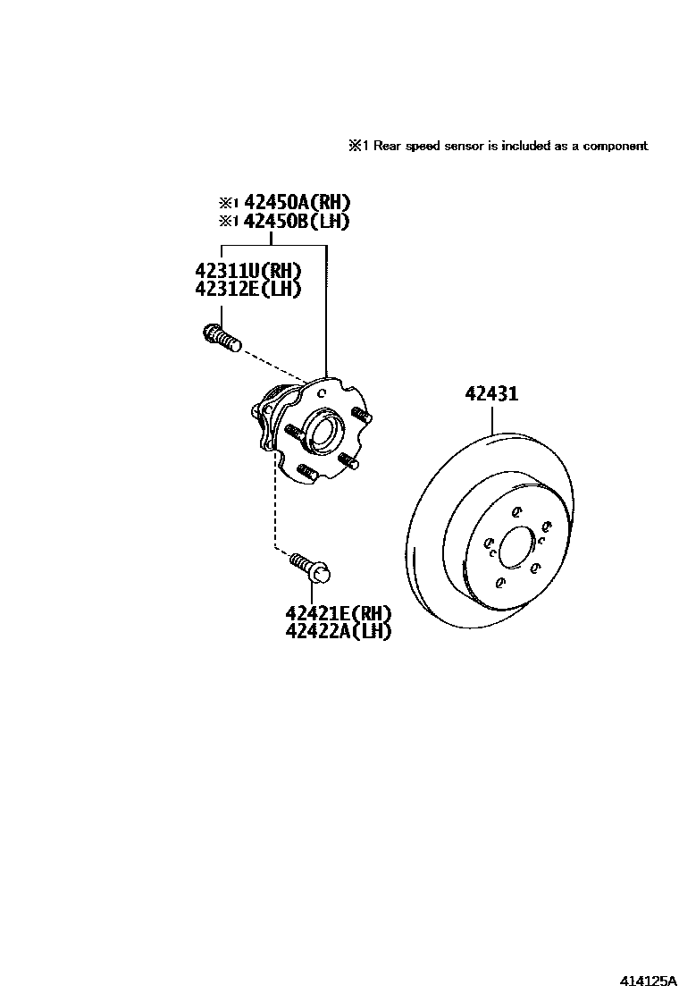 Toyota COROLLA 后桥半轴和后桥轮毂 EPC diagram — 414125A