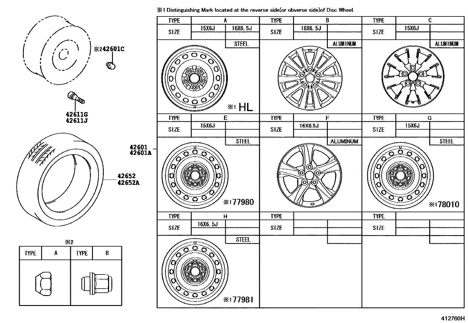 Toyota COROLLA 车轮和车轮盖 EPC diagram — 412760H