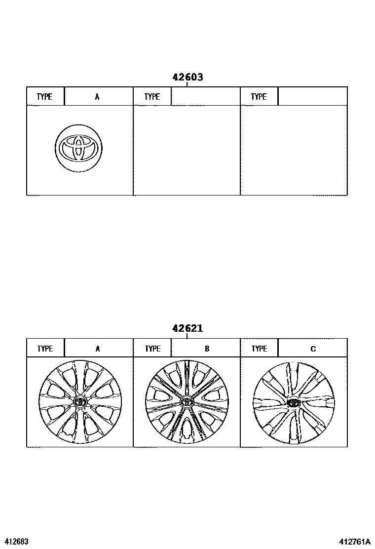 Toyota COROLLA 车轮和车轮盖 EPC diagram — 412761A