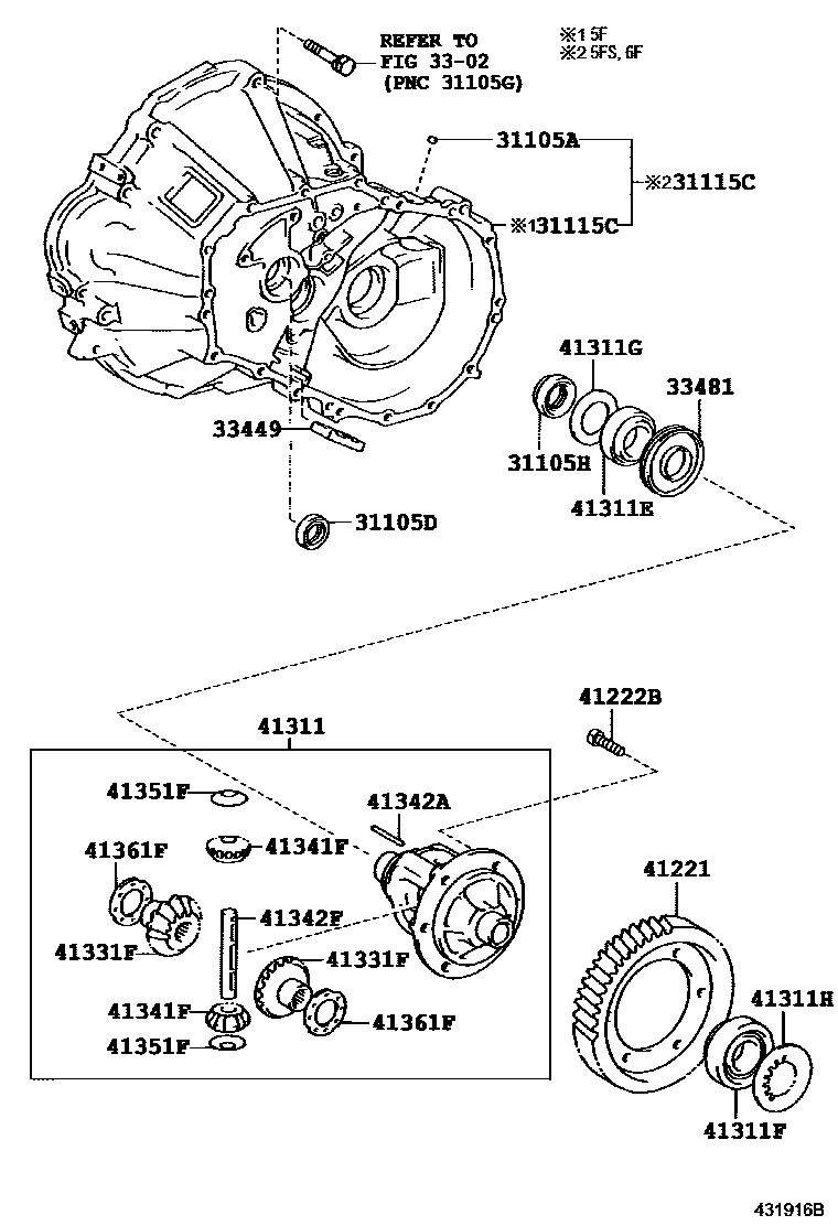 Toyota COROLLA 前桥壳和差速器 EPC diagram — 431916B