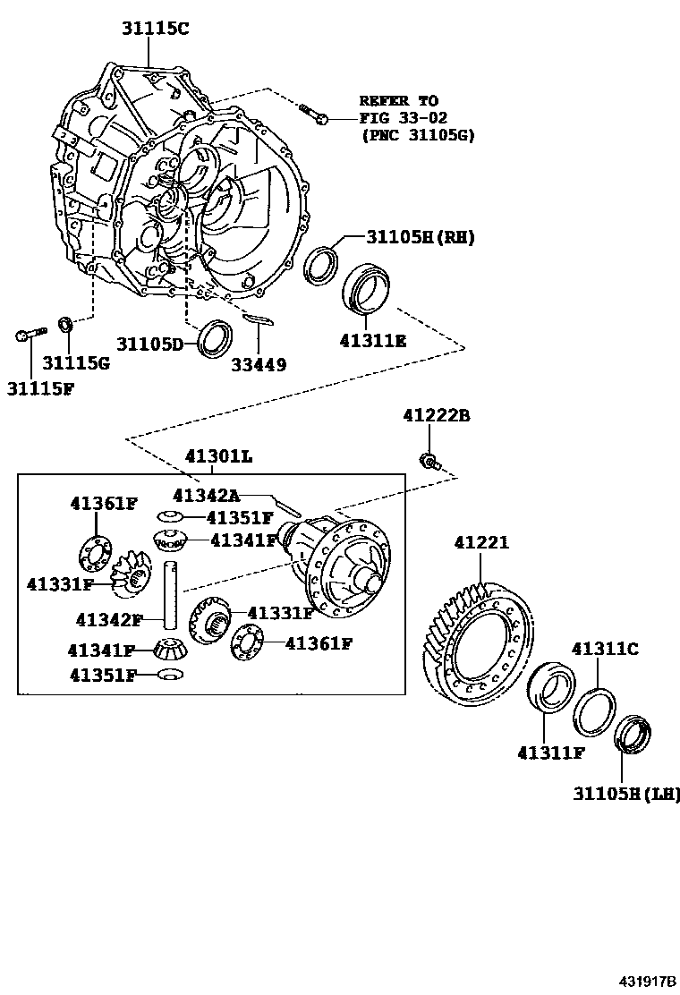 Toyota COROLLA 前桥壳和差速器 EPC diagram — 431917B