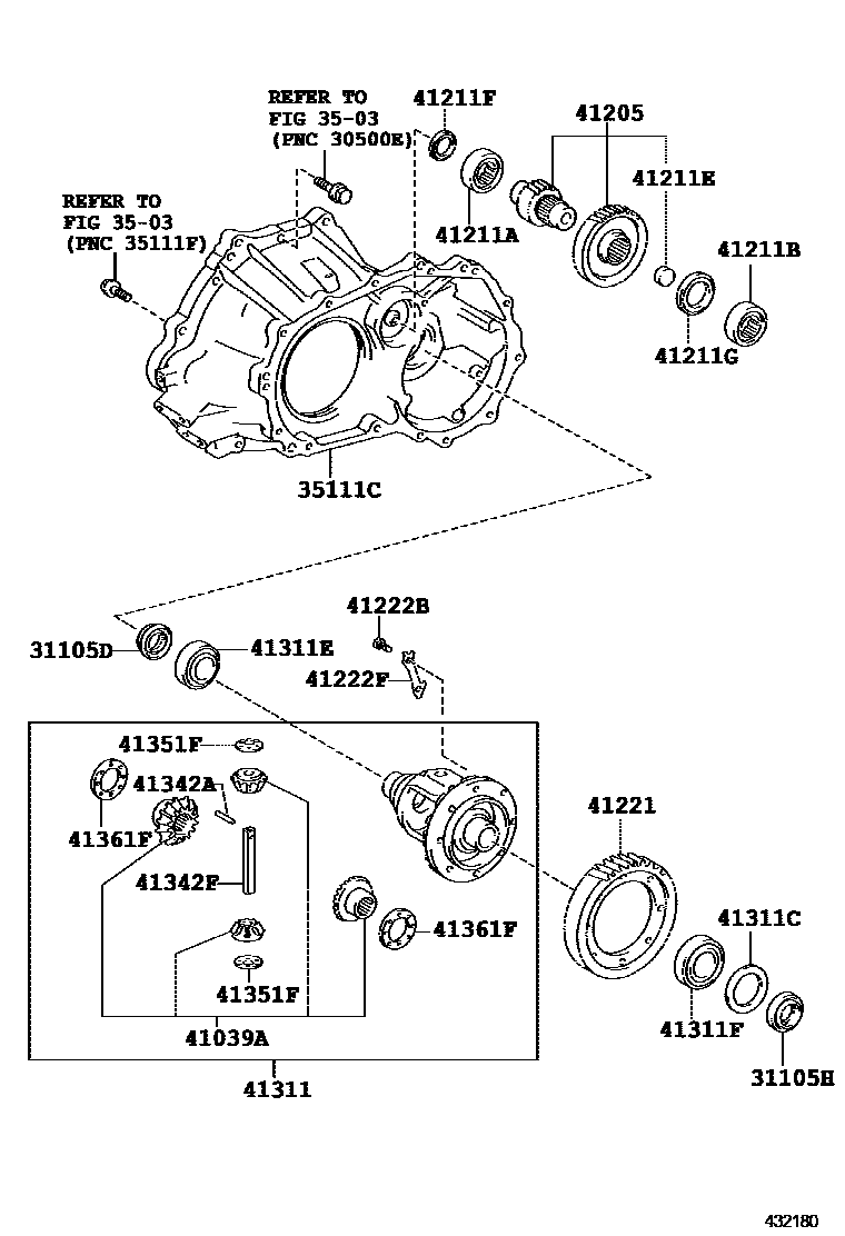 Toyota COROLLA 前桥壳和差速器 EPC diagram — 432180