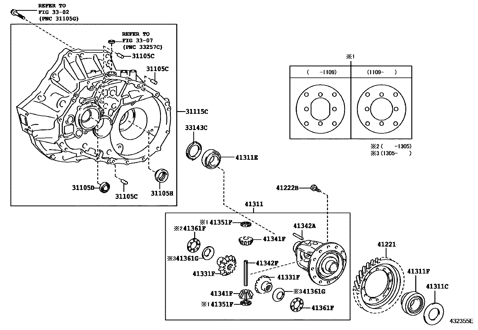 Toyota COROLLA 前桥壳和差速器 EPC diagram — 432355E