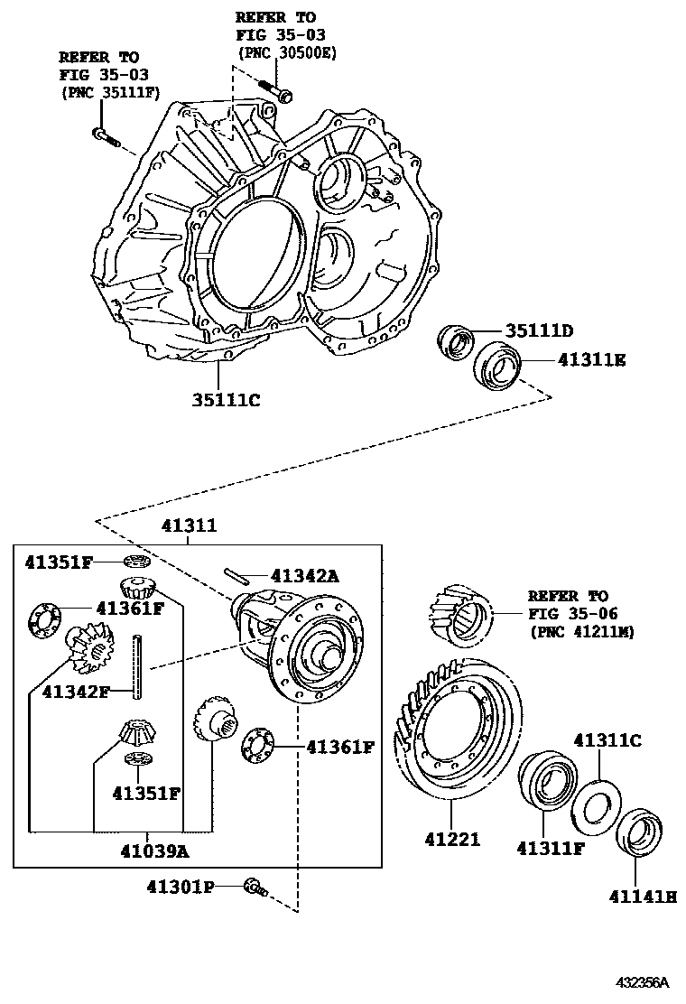 Toyota COROLLA 前桥壳和差速器 EPC diagram — 432356A