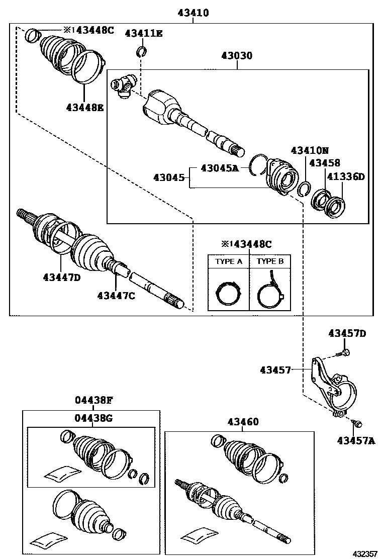 Toyota COROLLA Front Drive Shaft EPC diagram — 432357