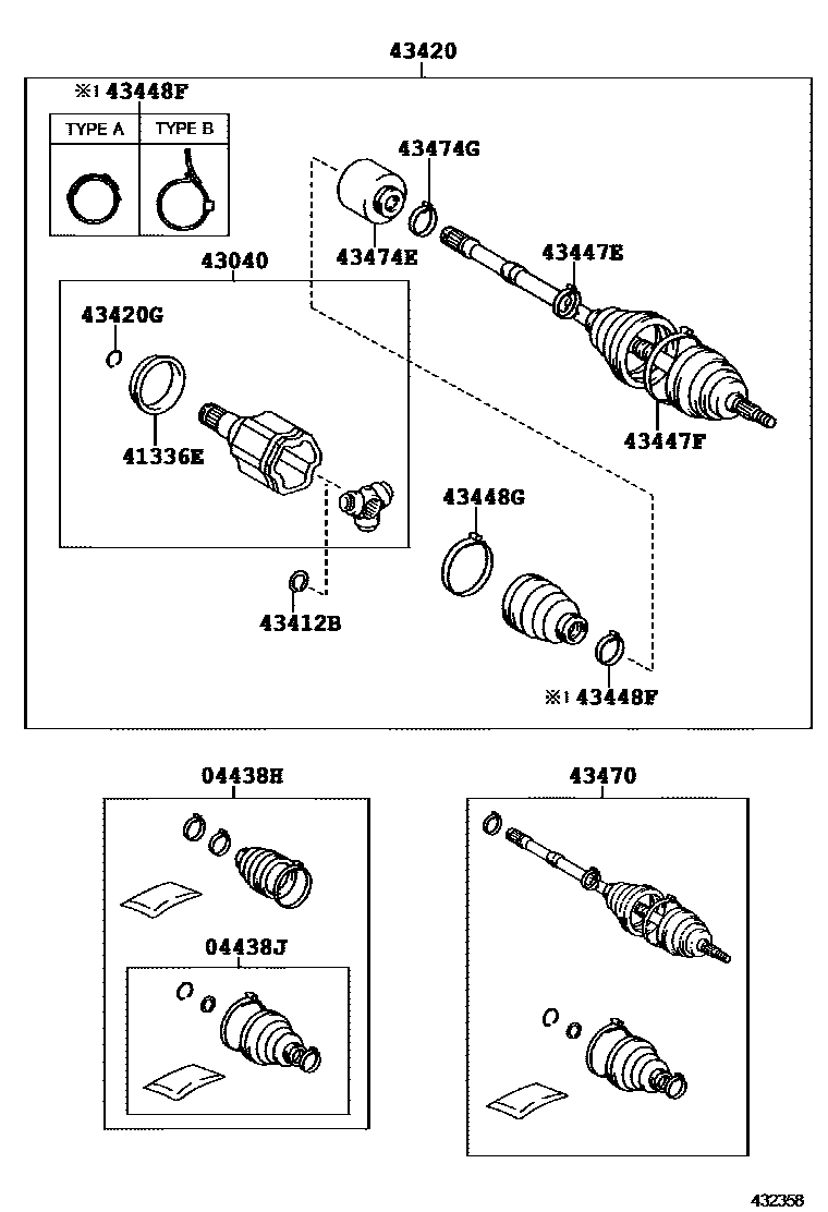 Toyota COROLLA Front Drive Shaft EPC diagram — 432358