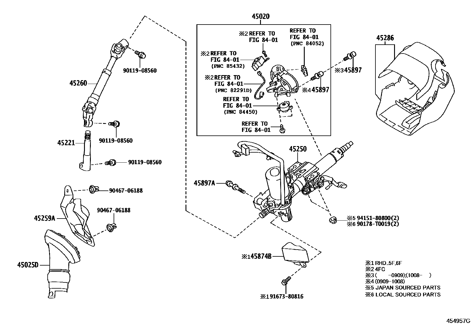 Toyota COROLLA Steering Column & Shaft EPC diagram — 454957G