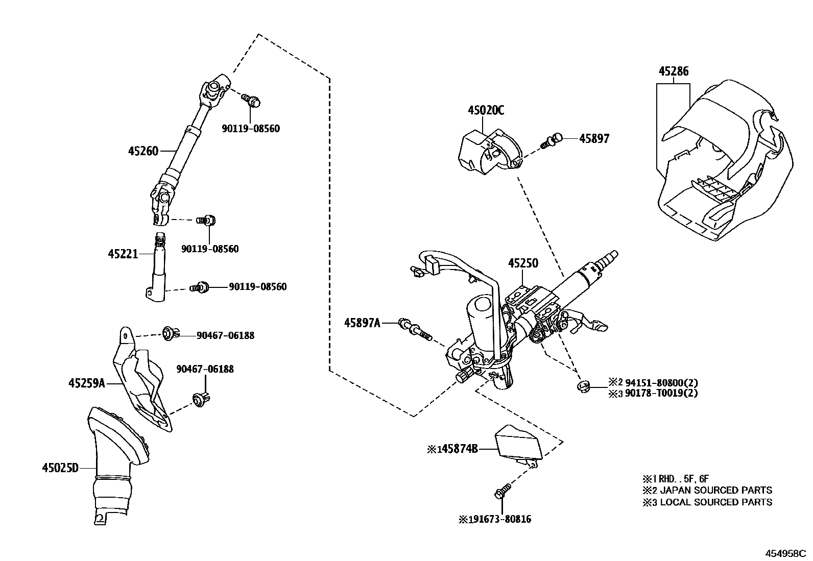 Toyota COROLLA Steering Column & Shaft EPC diagram — 454958C