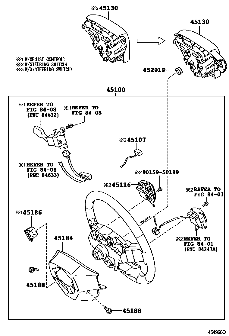 Toyota COROLLA Steering Wheel EPC diagram — 454960D