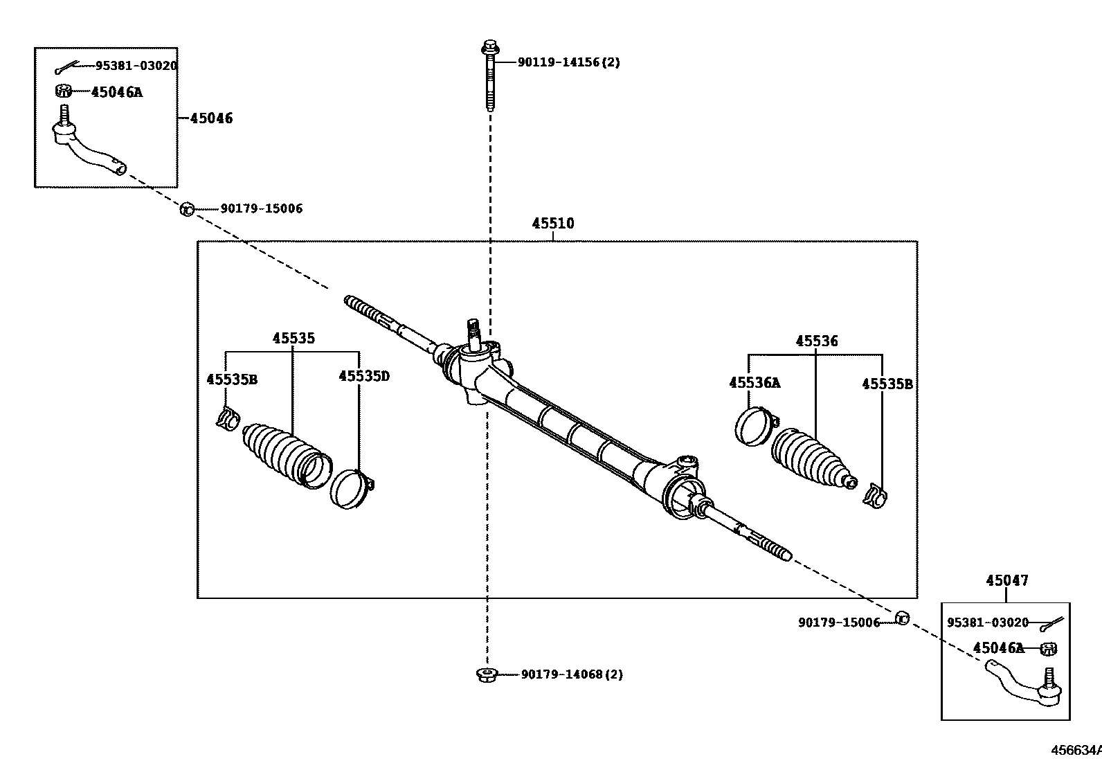 Toyota COROLLA 前转向齿轮和连杆 EPC diagram — 456634A