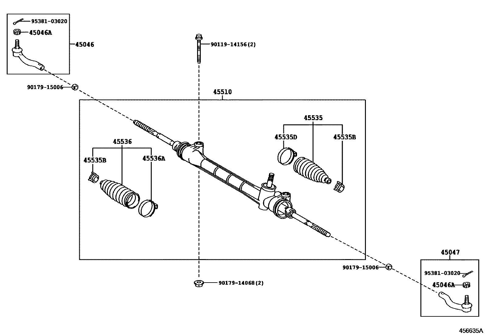 Toyota COROLLA 前转向齿轮和连杆 EPC diagram — 456635A