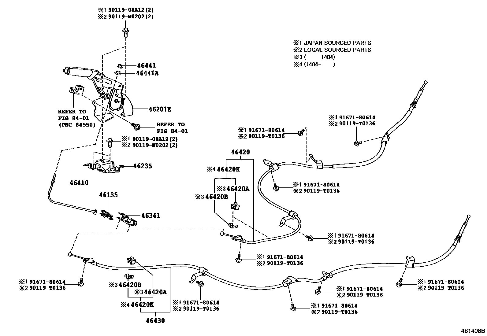 Toyota COROLLA Parking Brake & Cable EPC diagram — 461408B