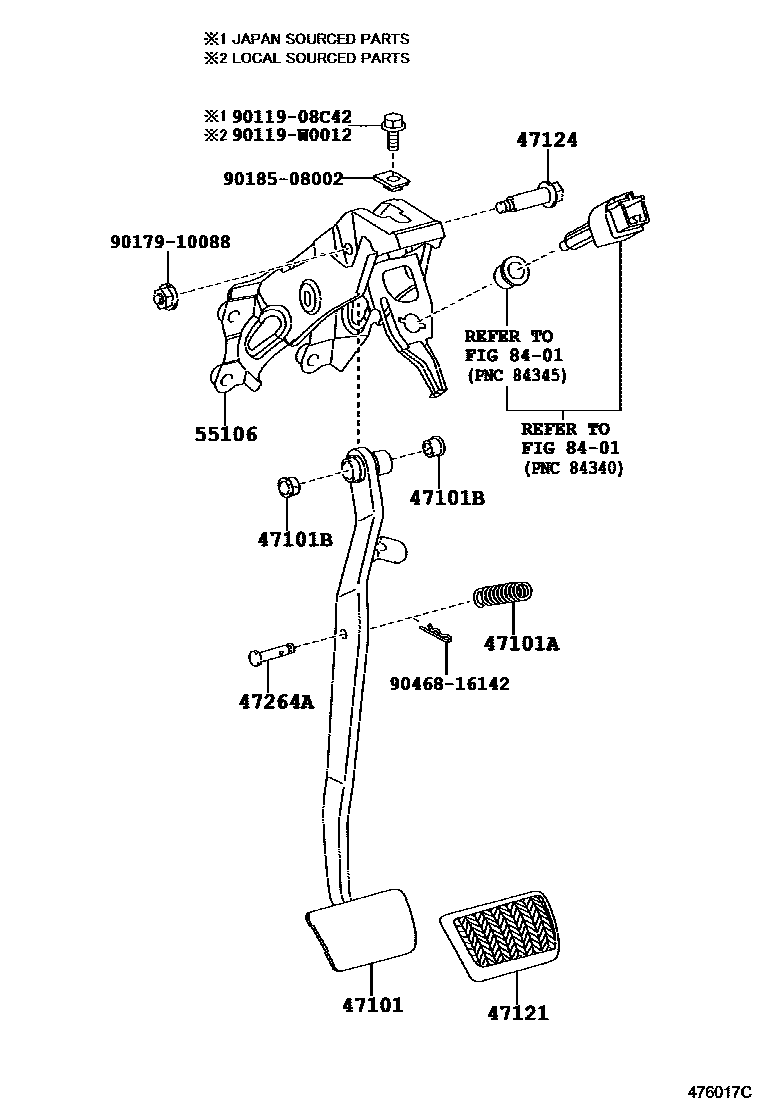 Toyota COROLLA Brake Pedal & Bracket EPC diagram — 476017C