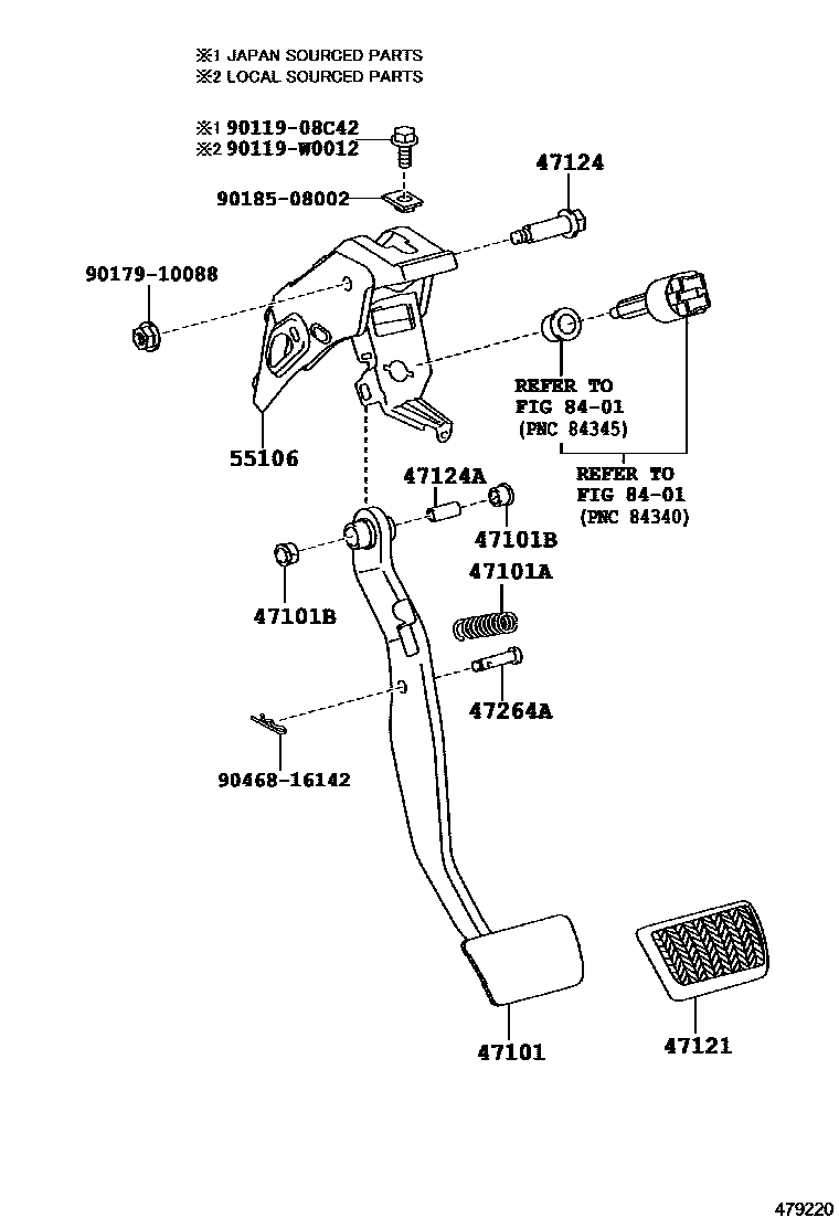 Toyota COROLLA Brake Pedal & Bracket EPC diagram — 479220