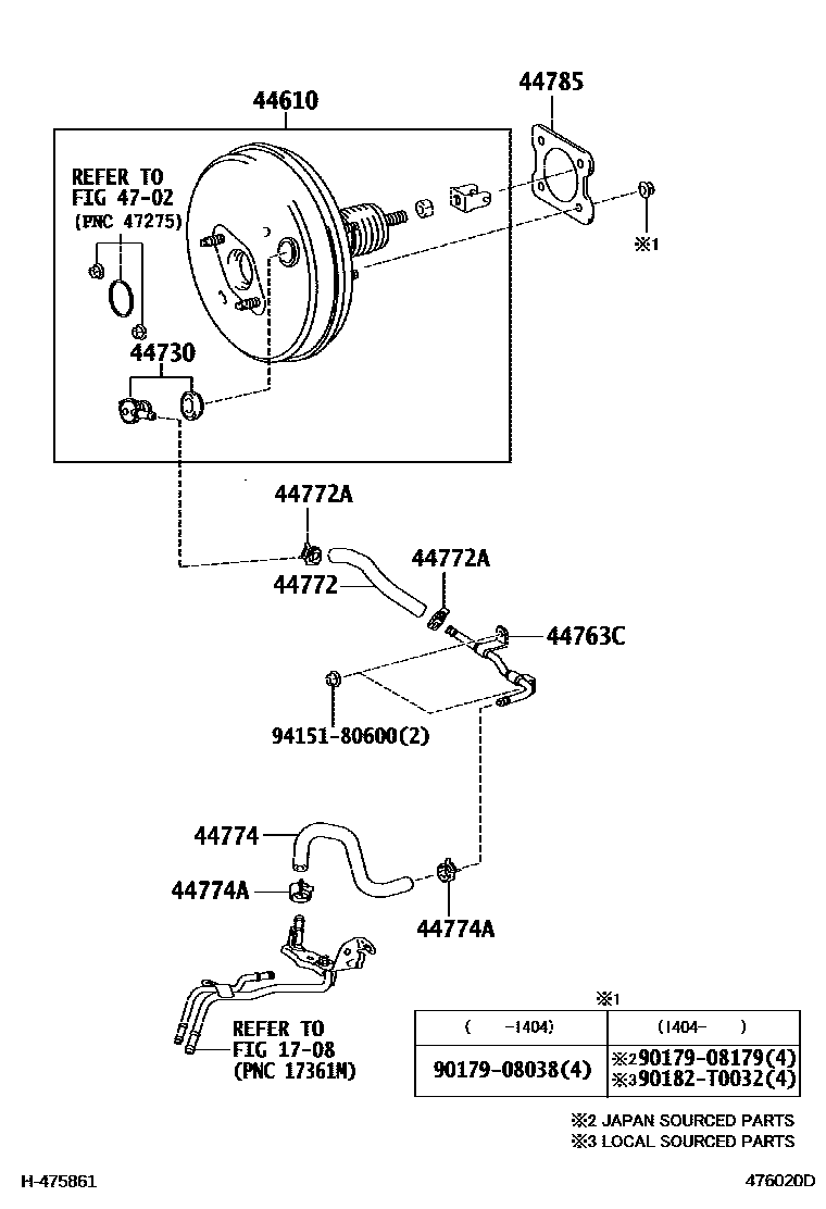 Toyota COROLLA 制动助力器和真空管 EPC diagram — 476020D