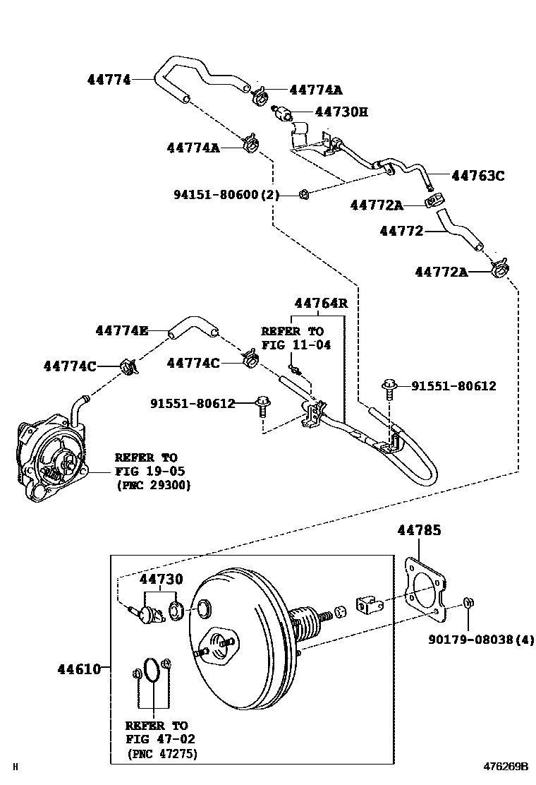 Toyota COROLLA 制动助力器和真空管 EPC diagram — 476269B