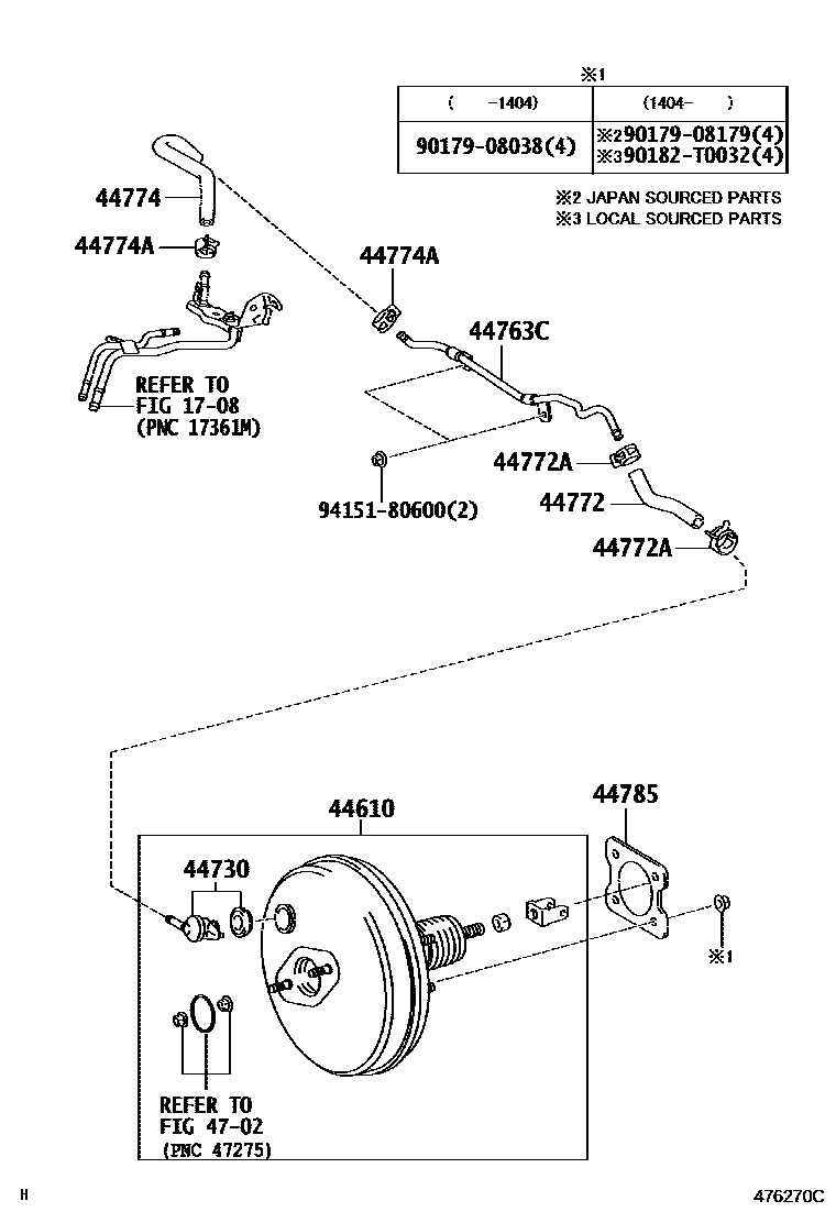 Toyota COROLLA 制动助力器和真空管 EPC diagram — 476270C