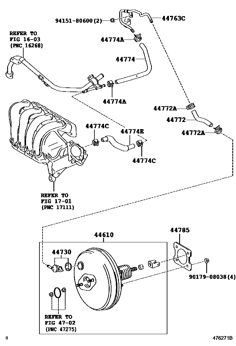 Toyota COROLLA 制动助力器和真空管 EPC diagram — 476271B