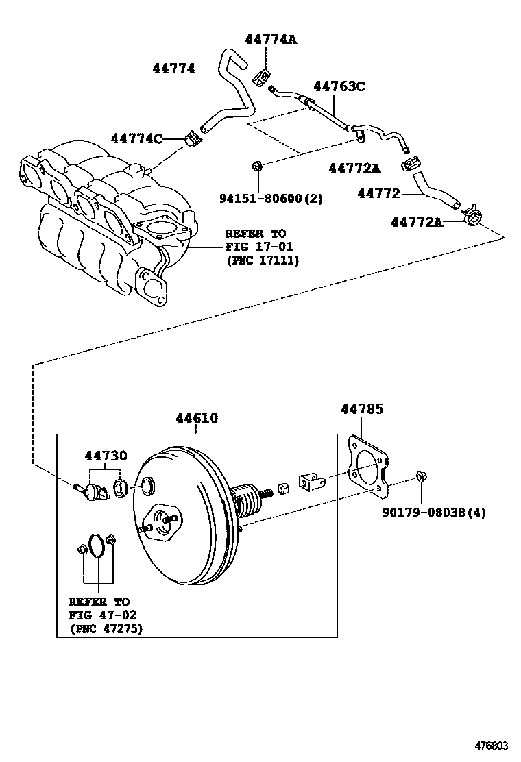 Toyota COROLLA 制动助力器和真空管 EPC diagram — 476803