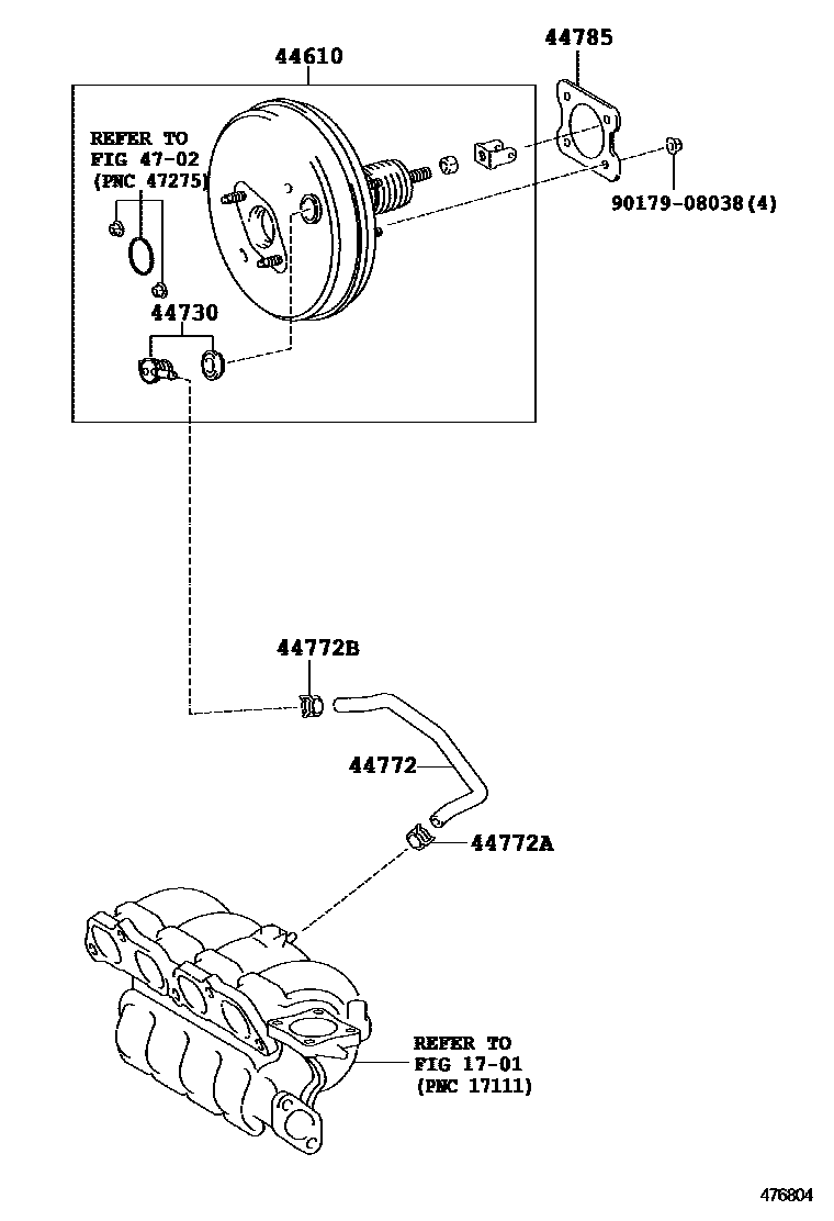 Toyota COROLLA 制动助力器和真空管 EPC diagram — 476804