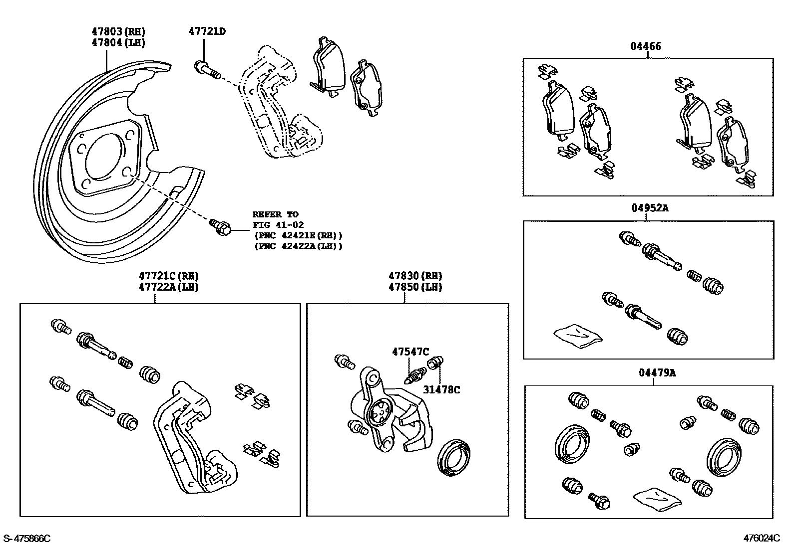 Toyota COROLLA 后盘式制动器卡钳和防尘罩 EPC diagram — 476024C
