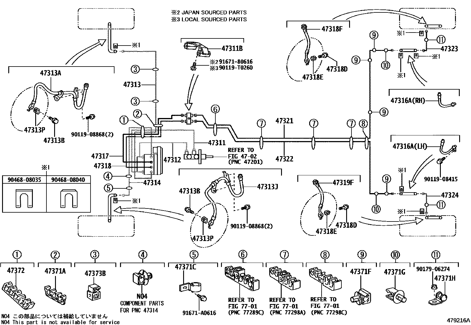 Toyota COROLLA 制动配管和卡箍 EPC diagram — 479216A