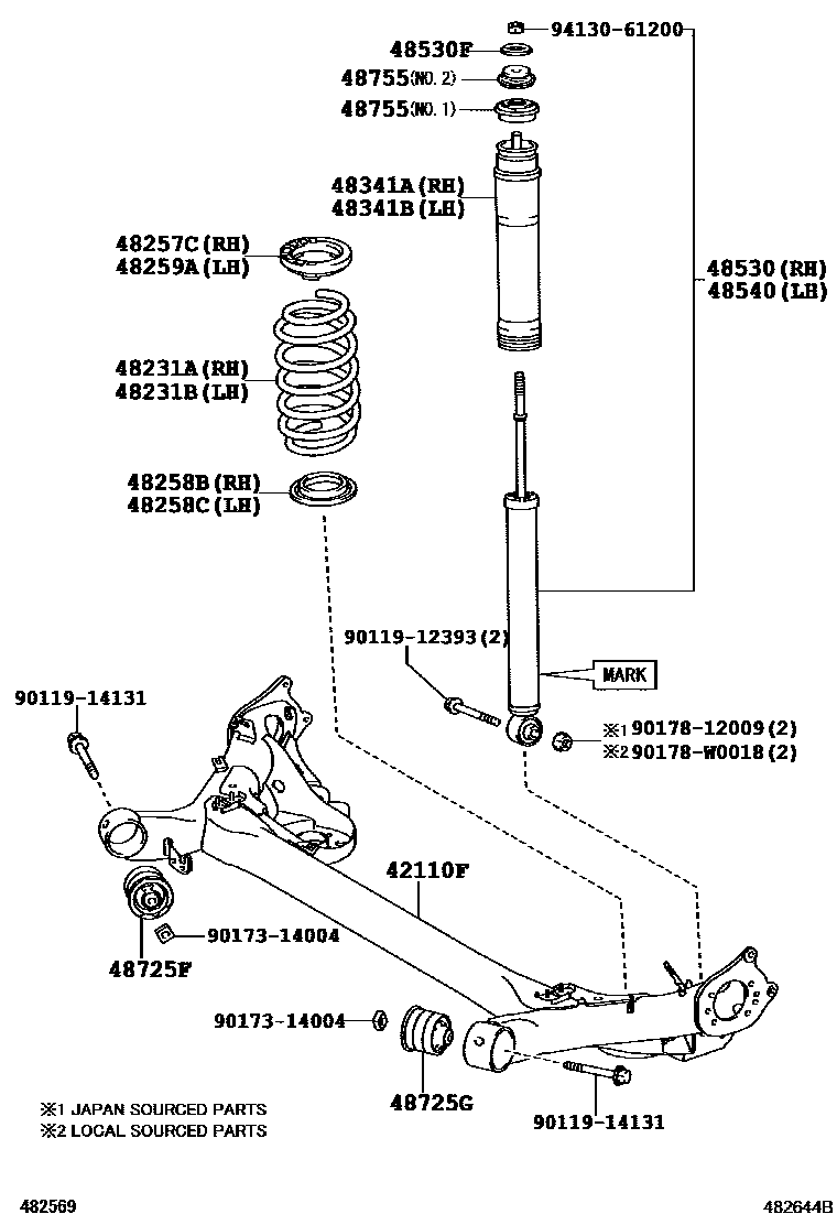 Toyota COROLLA Rear Spring & Shock Absorber EPC diagram — 482644B