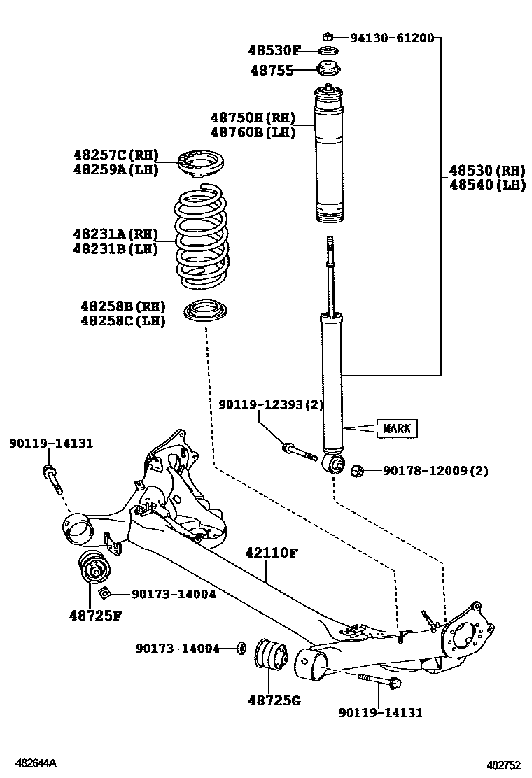 Toyota COROLLA Rear Spring & Shock Absorber EPC diagram — 482752