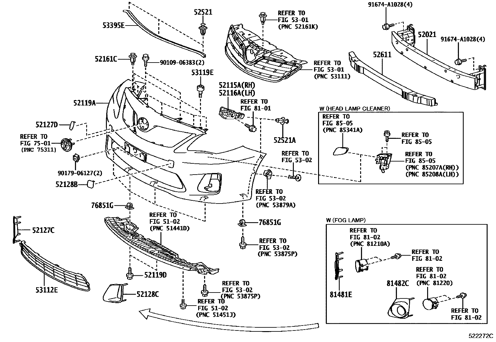 Toyota COROLLA 前保险杠及附件 EPC diagram — 522272E