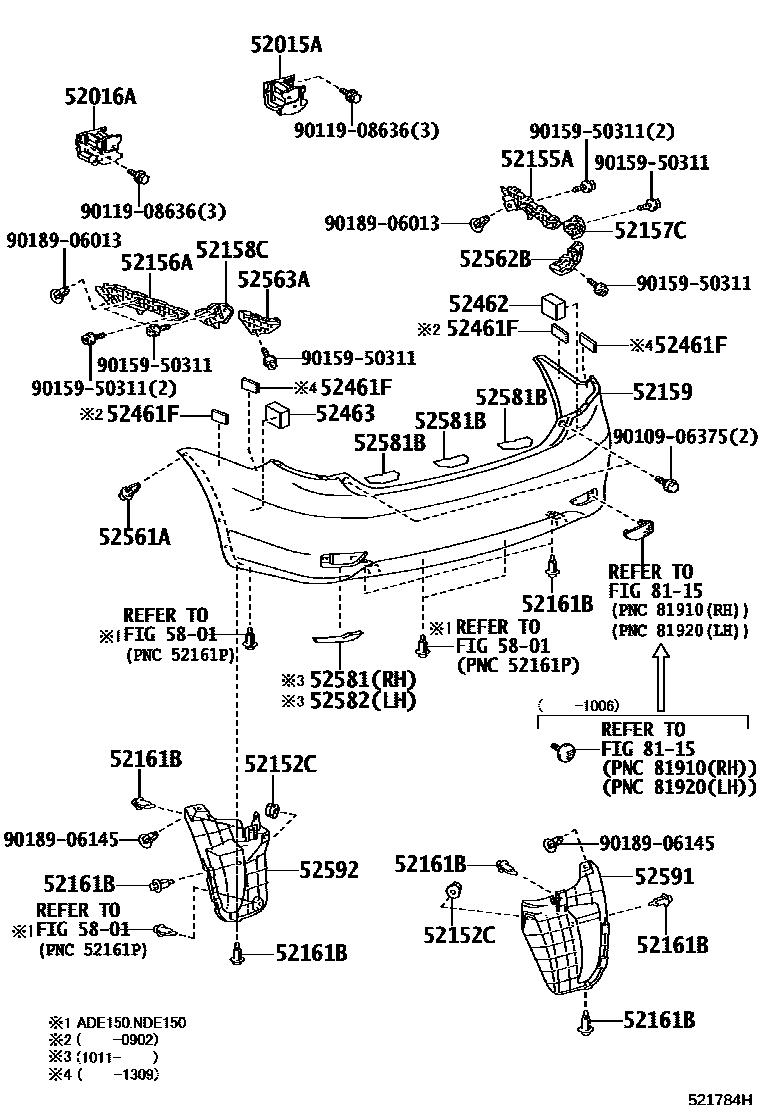 Toyota COROLLA 后保险杠及附件 EPC diagram — 521784H
