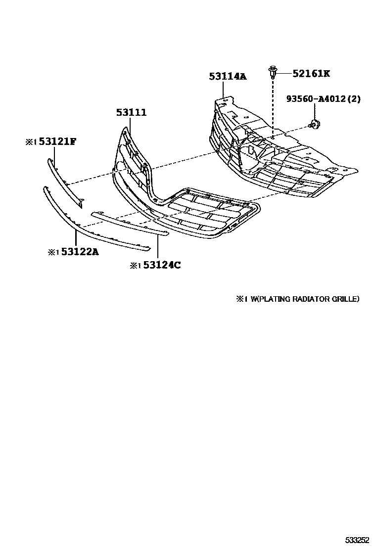 Toyota COROLLA radiator grille EPC diagram — 533252