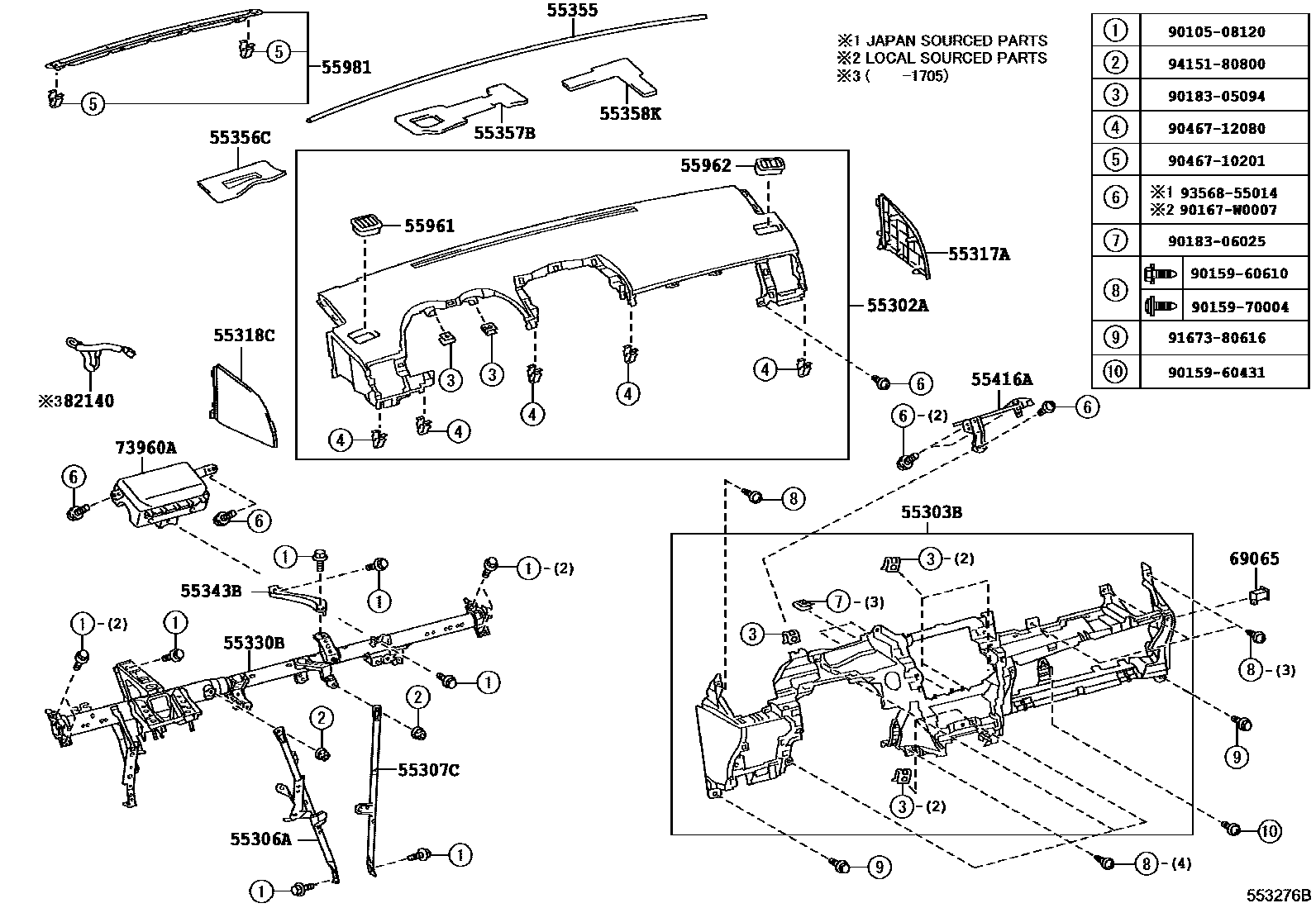 Toyota COROLLA 仪表板和手套箱 EPC diagram — 553276B