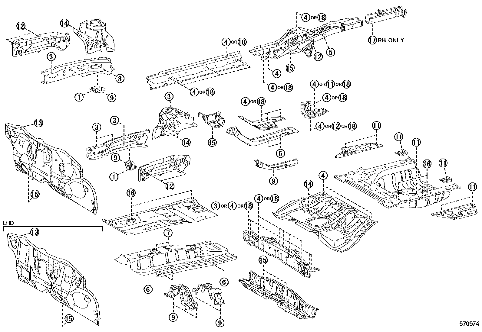 Toyota COROLLA hole plug EPC diagram — 570974