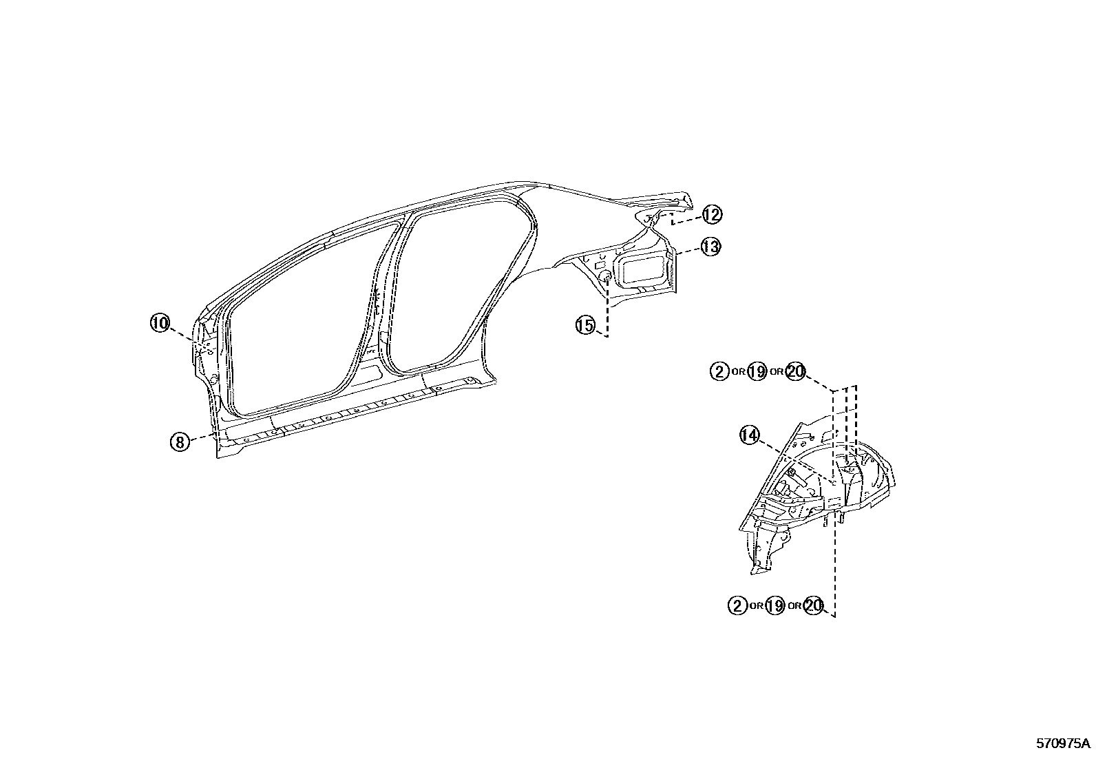 Toyota COROLLA hole plug EPC diagram — 570975A
