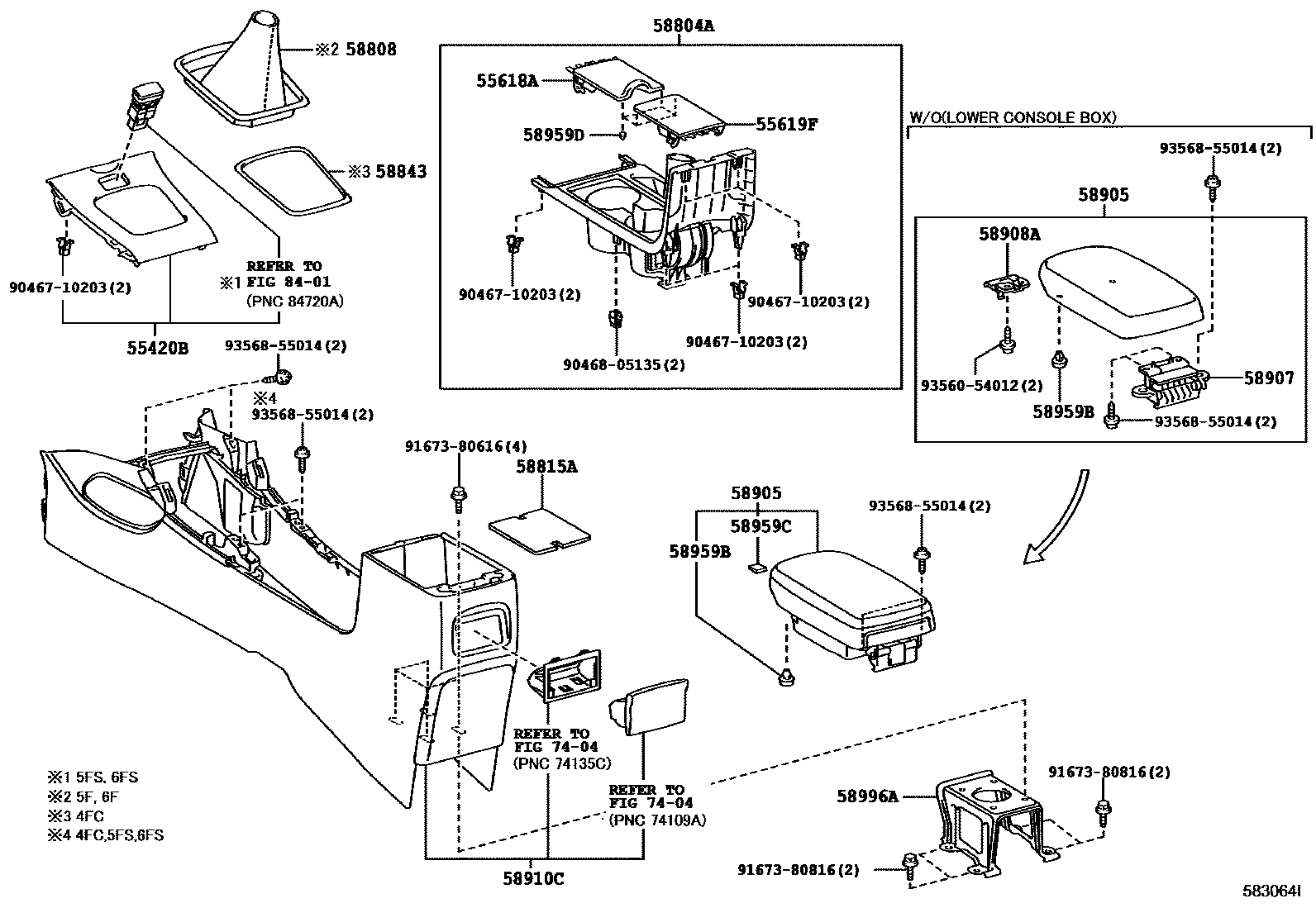 Toyota COROLLA 中央扶手箱和支架 EPC diagram — 583064I