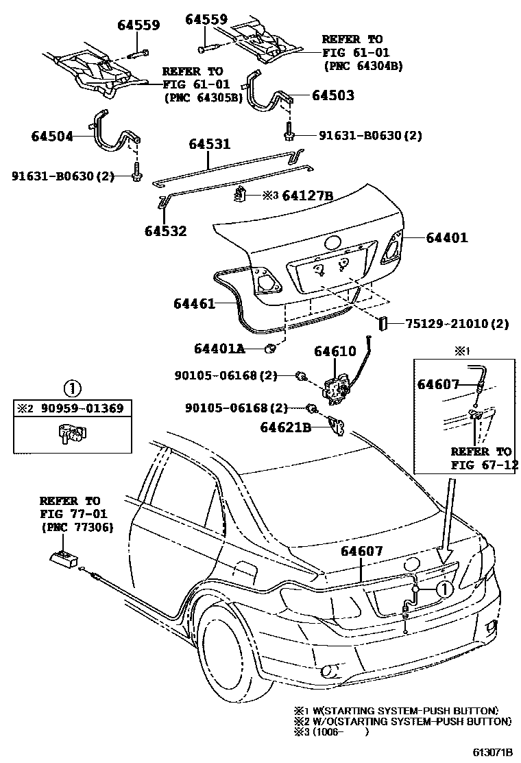 Toyota COROLLA 行李箱门和行李箱锁 EPC diagram — 613071B