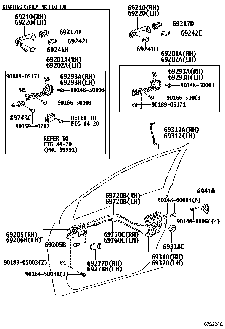Toyota COROLLA 前门锁和车门把手 EPC diagram — 675224C