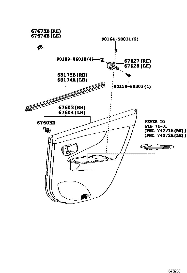 Toyota COROLLA 后门板和后门玻璃 EPC diagram — 675233