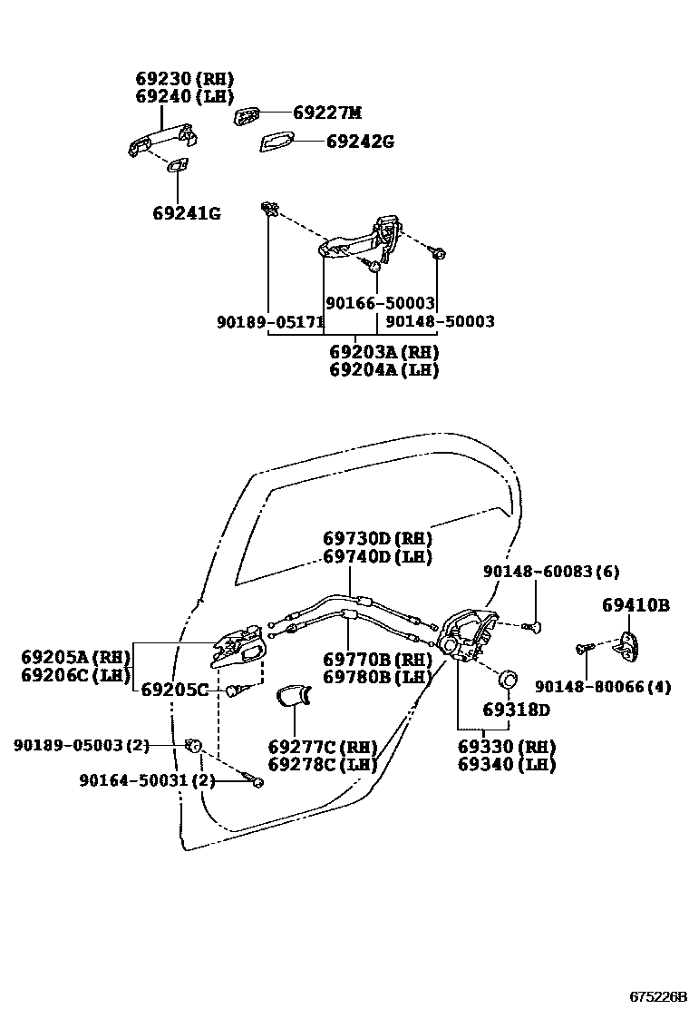 Toyota COROLLA 后门锁和后门把手 EPC diagram — 675226B
