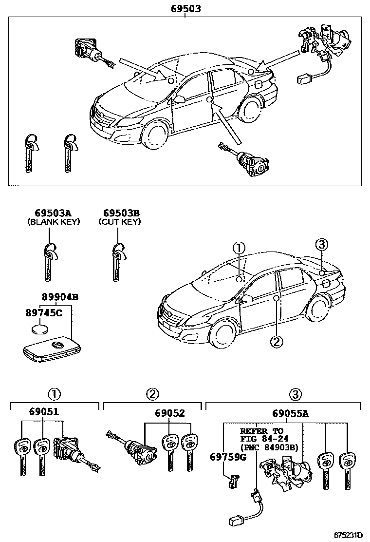 Toyota COROLLA 锁芯组件 EPC diagram — 675231D