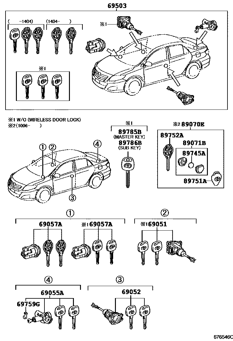 Toyota COROLLA 锁芯组件 EPC diagram — 676546C