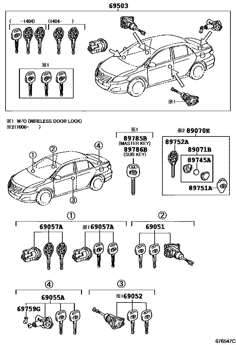 Toyota COROLLA 锁芯组件 EPC diagram — 676547C