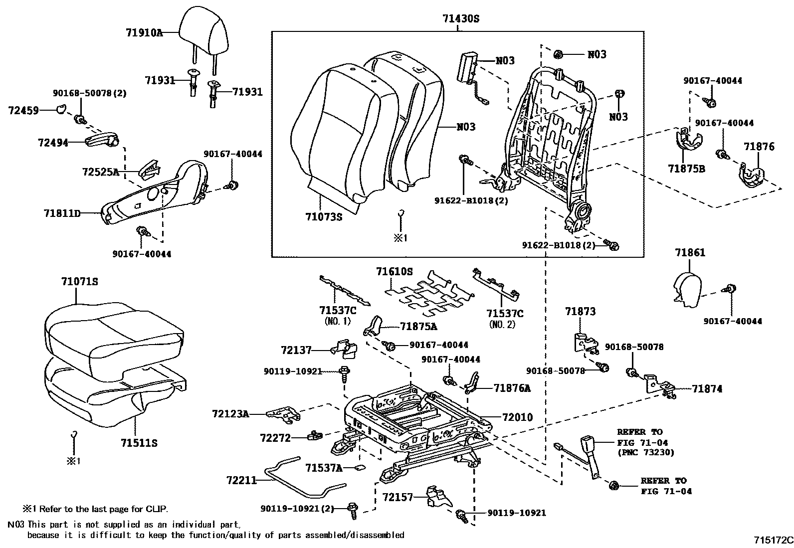 Toyota COROLLA 前排座椅和座椅滑轨 EPC diagram — 715172C