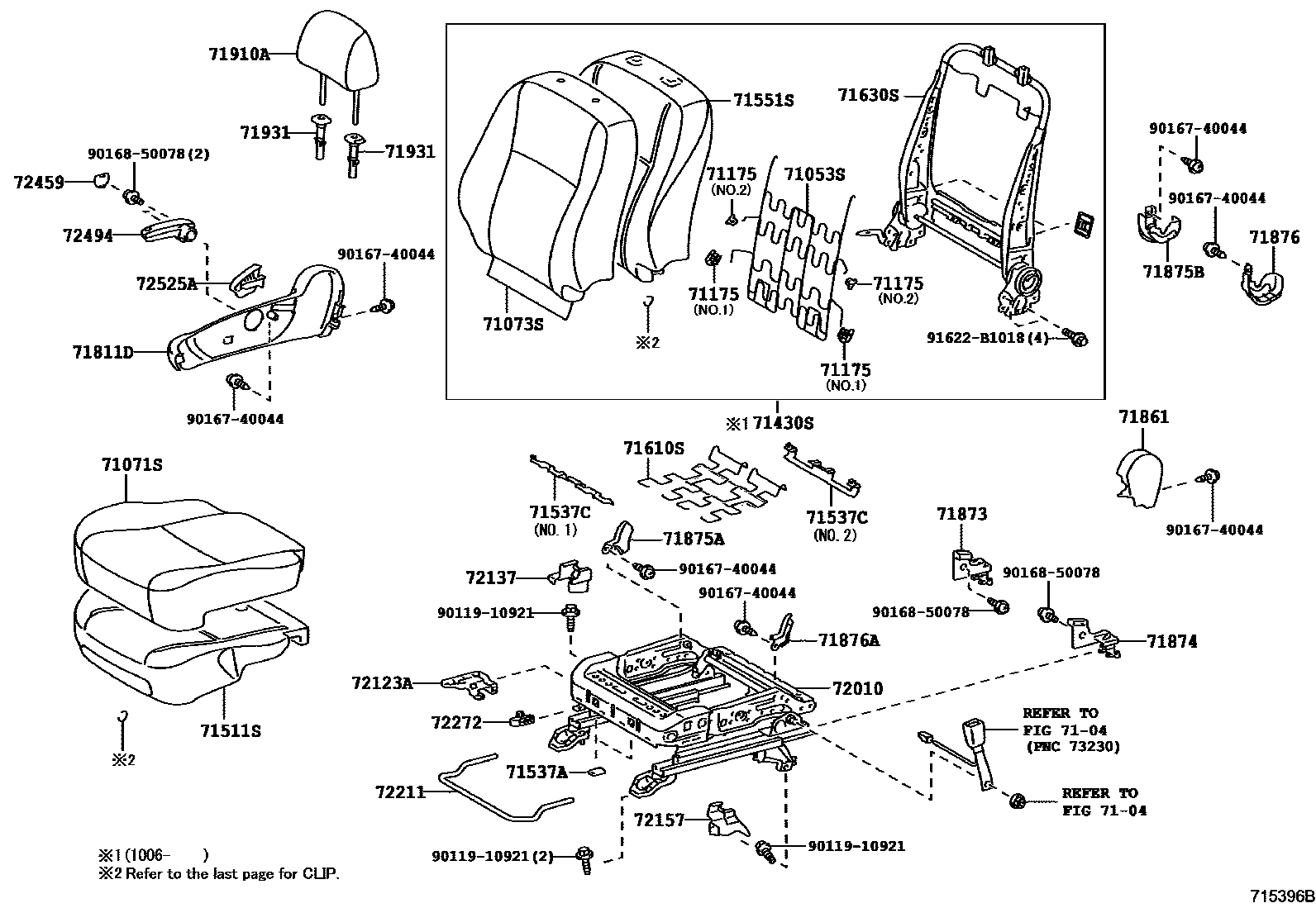 Toyota COROLLA 前排座椅和座椅滑轨 EPC diagram — 715396B