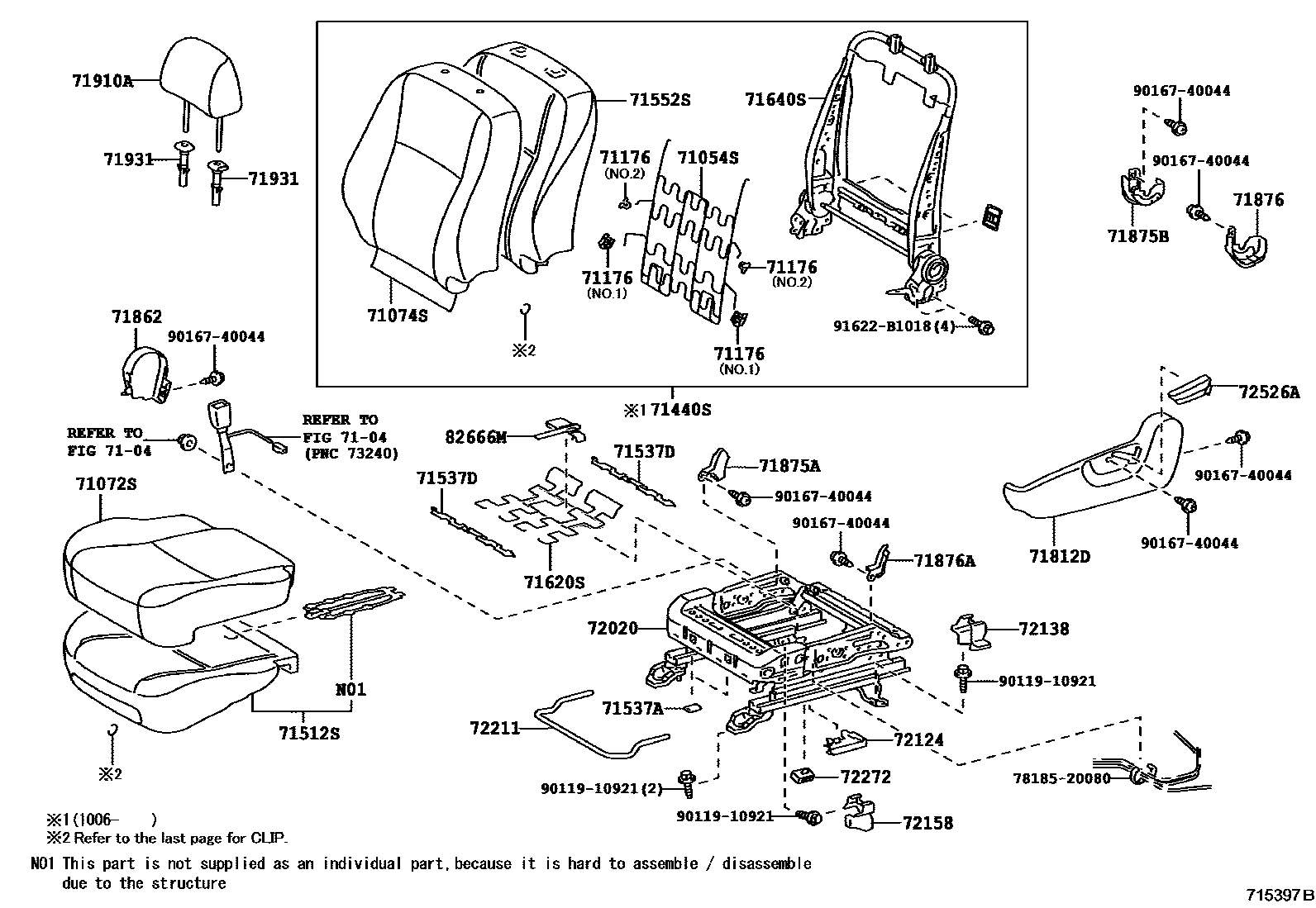 Toyota COROLLA 前排座椅和座椅滑轨 EPC diagram — 715397B