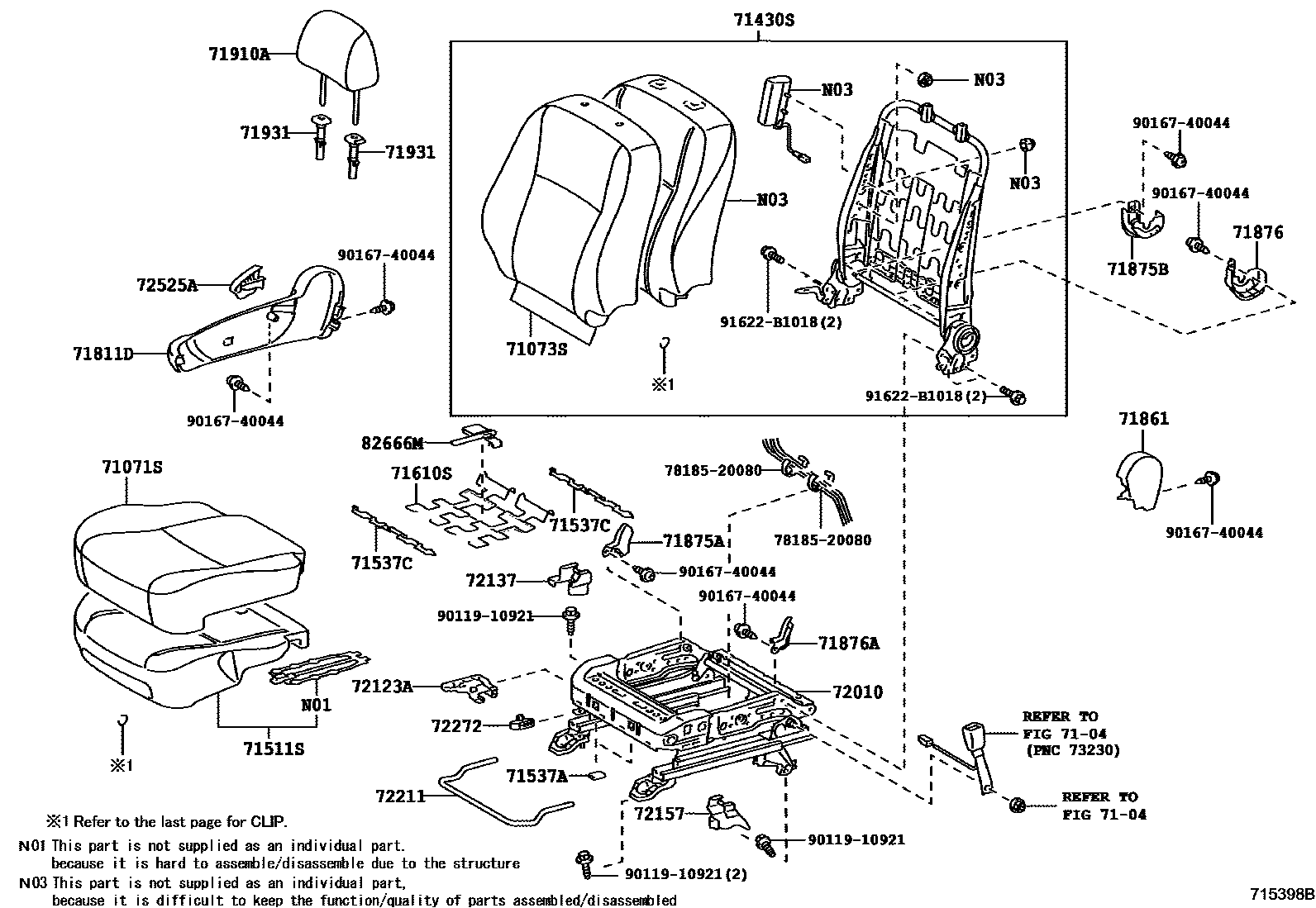 Toyota COROLLA 前排座椅和座椅滑轨 EPC diagram — 715398B