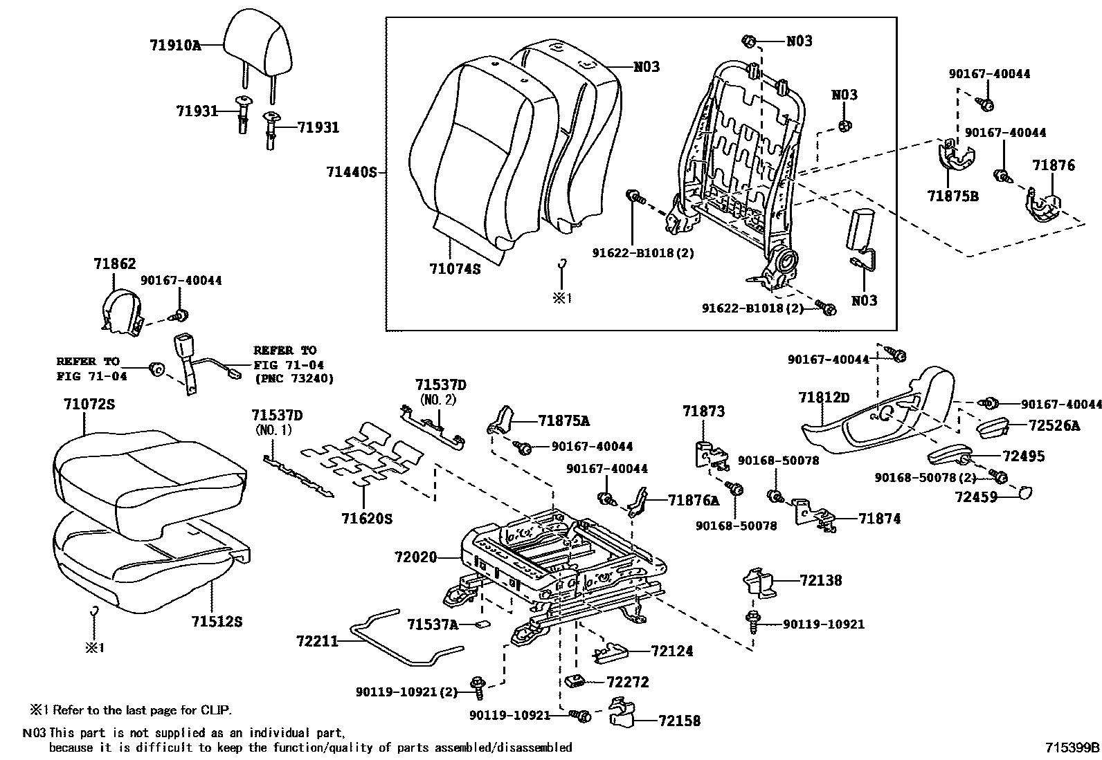 Toyota COROLLA 前排座椅和座椅滑轨 EPC diagram — 715399B