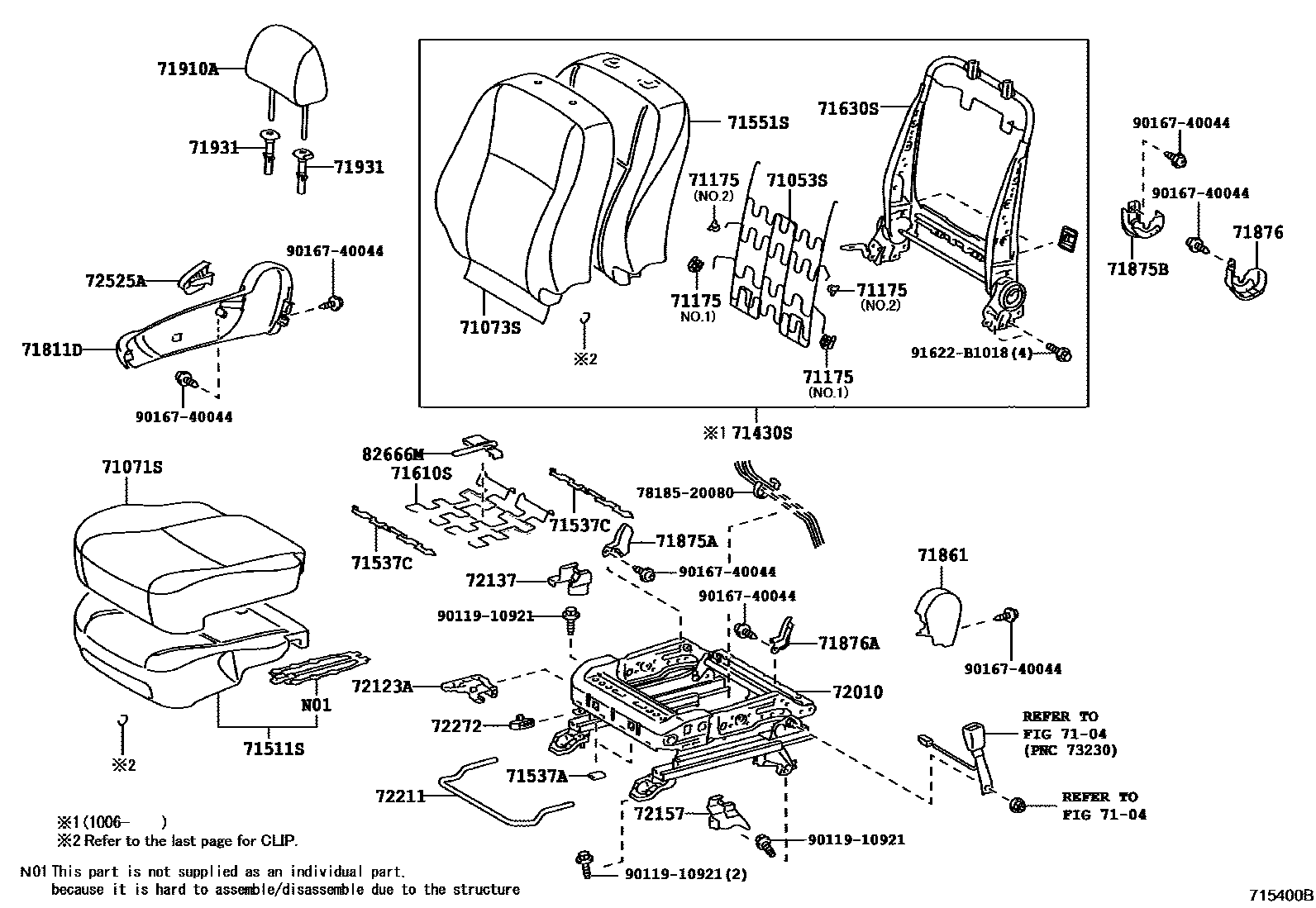 Toyota COROLLA 前排座椅和座椅滑轨 EPC diagram — 715400B