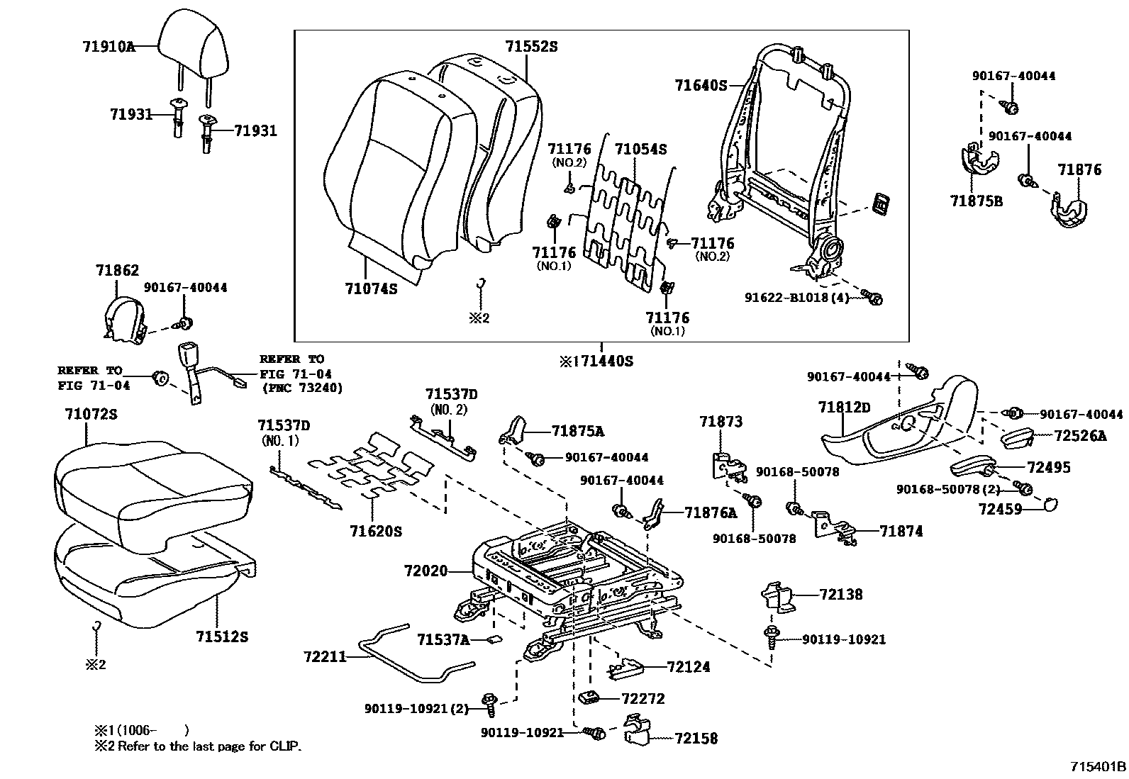 Toyota COROLLA 前排座椅和座椅滑轨 EPC diagram — 715401B