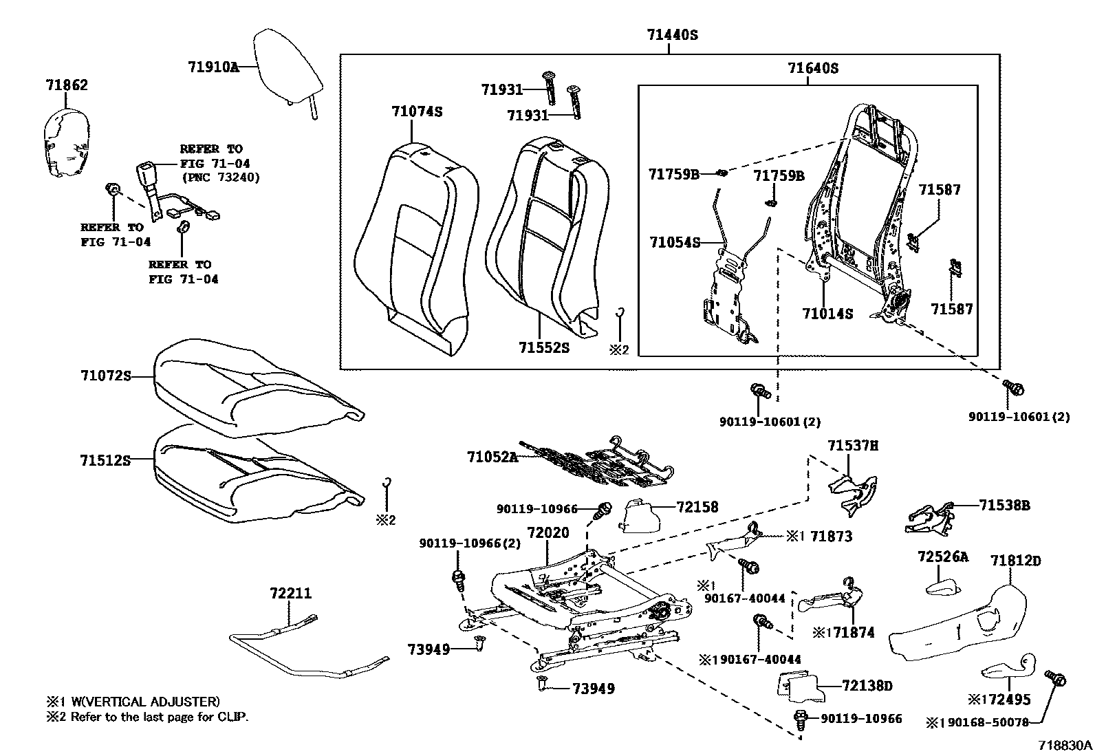Toyota COROLLA 前排座椅和座椅滑轨 EPC diagram — 718830A